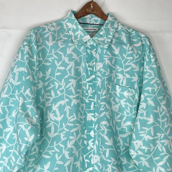 Amazon Essentials Men's Sz XL Green long sleeved linen cotton shirt regular fit - Picture 8 of 16